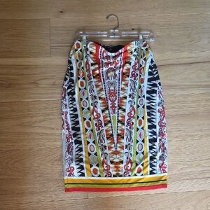Premise Vibrant Tribal-Print Pencil Skirt in White, Black, Red & Yellow